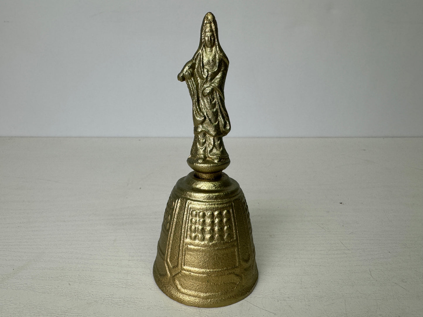Y9384 Buddhist Altar metal Hand bell Buddha statue handle Japan antique Buddhism