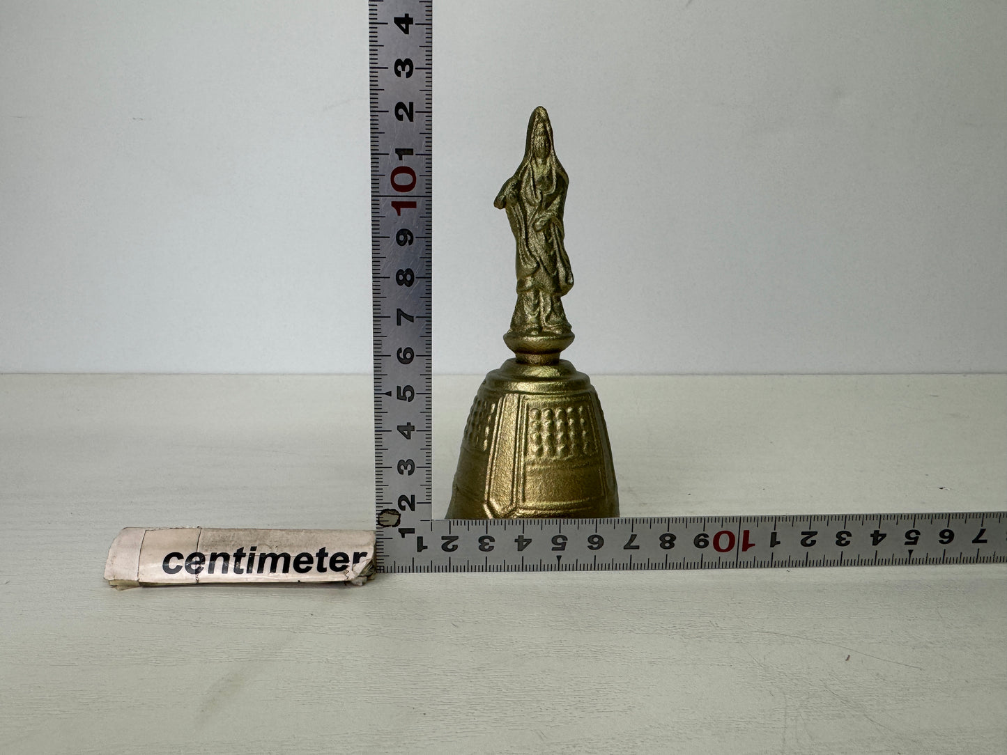 Y9384 Buddhist Altar metal Hand bell Buddha statue handle Japan antique Buddhism