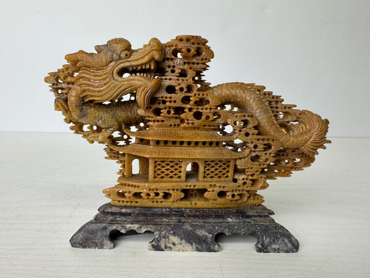 Y9389 OKIMONO Jade sculpture Dragon Tower ornament Chinese art antique interior