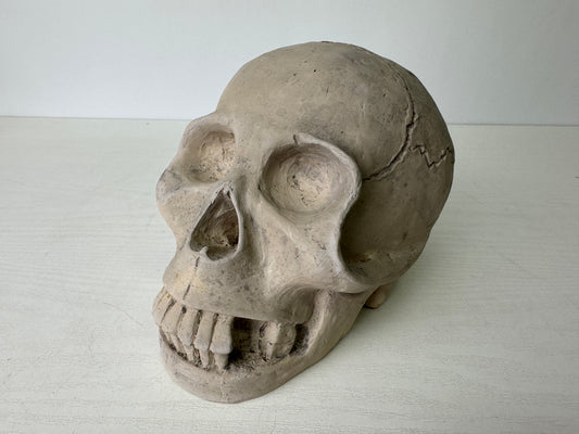 Y9390 OKIMONO ceramic Skeleton skull figurine signed Japan antique interior art