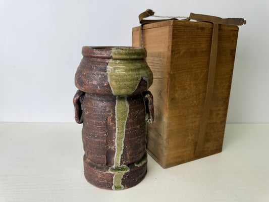 Y9394 FLOWER VASE Shigaraki-ware box Japan ikebana floral arrangement interior