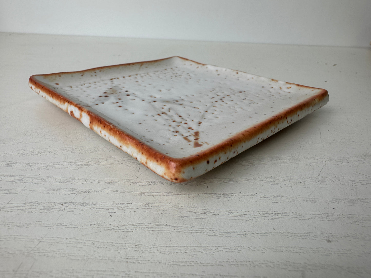 Y9397 DISH Shino-ware 5 Serving plates square signed box Japan antique tableware