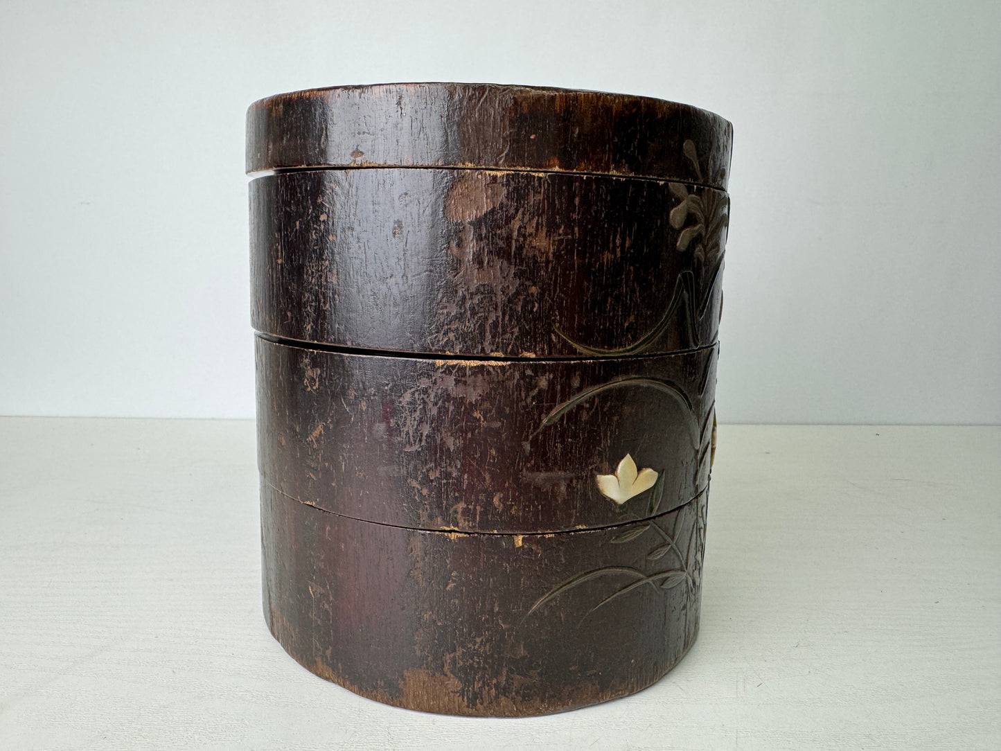 Y9407 BOX Shibayama craft Makie inlay wooden Japan antique container storage