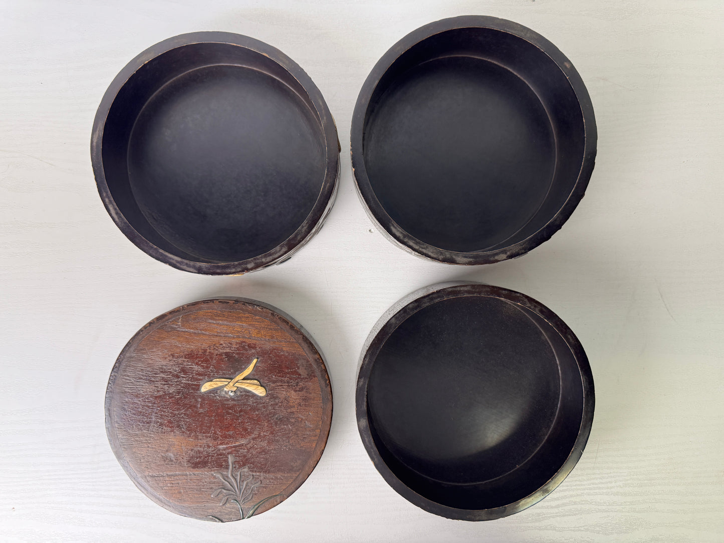 Y9407 BOX Shibayama craft Makie inlay wooden Japan antique container storage