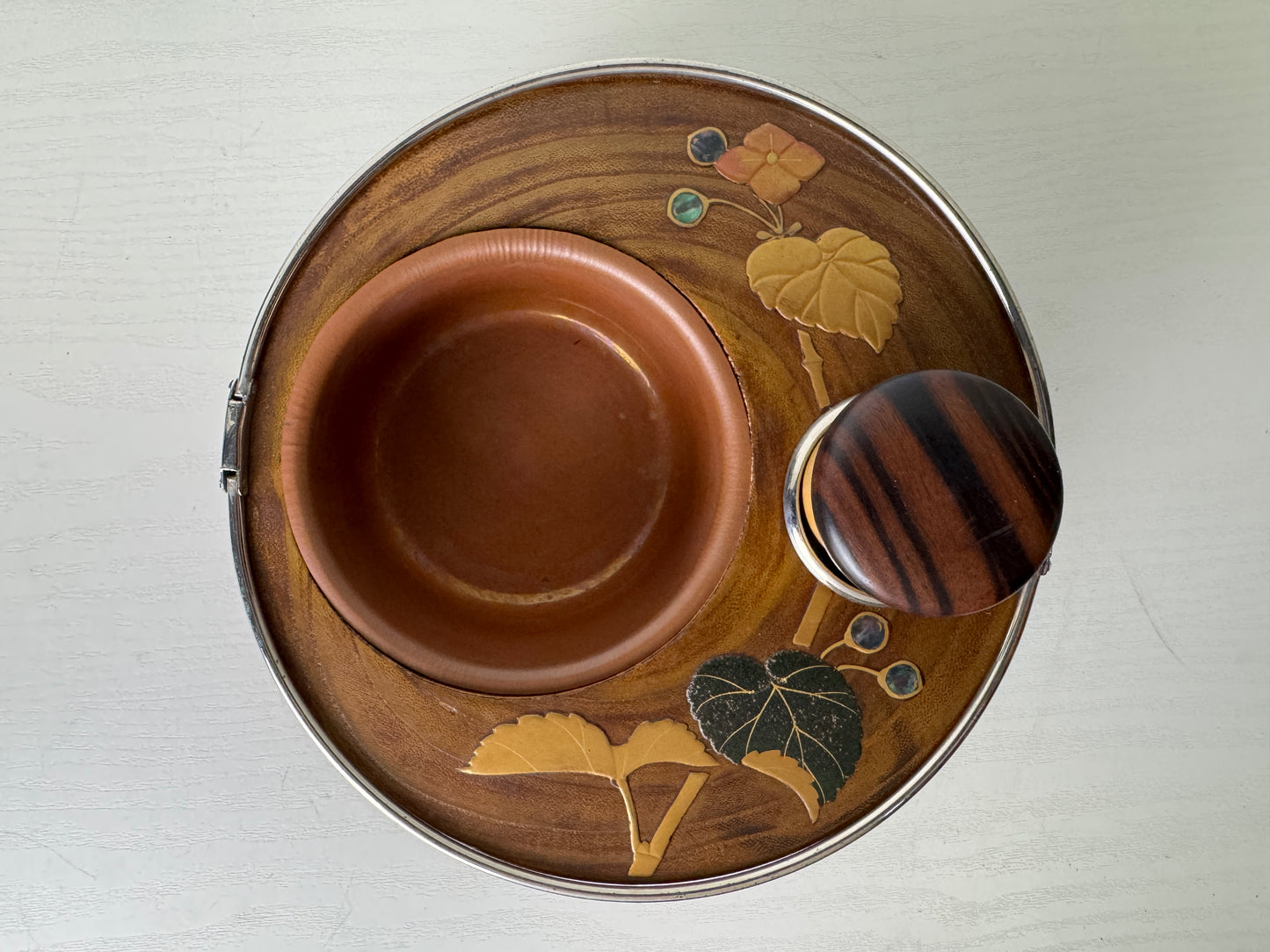 Y9413 TRAY Makie tobacco cigarette obon ozen paulownia wood Japan antique