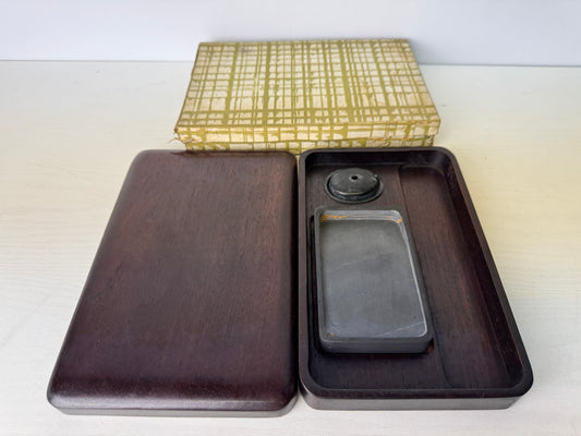 Y9417 BOX Suzuri inkstone case Karaki wood stationery Japan antique container