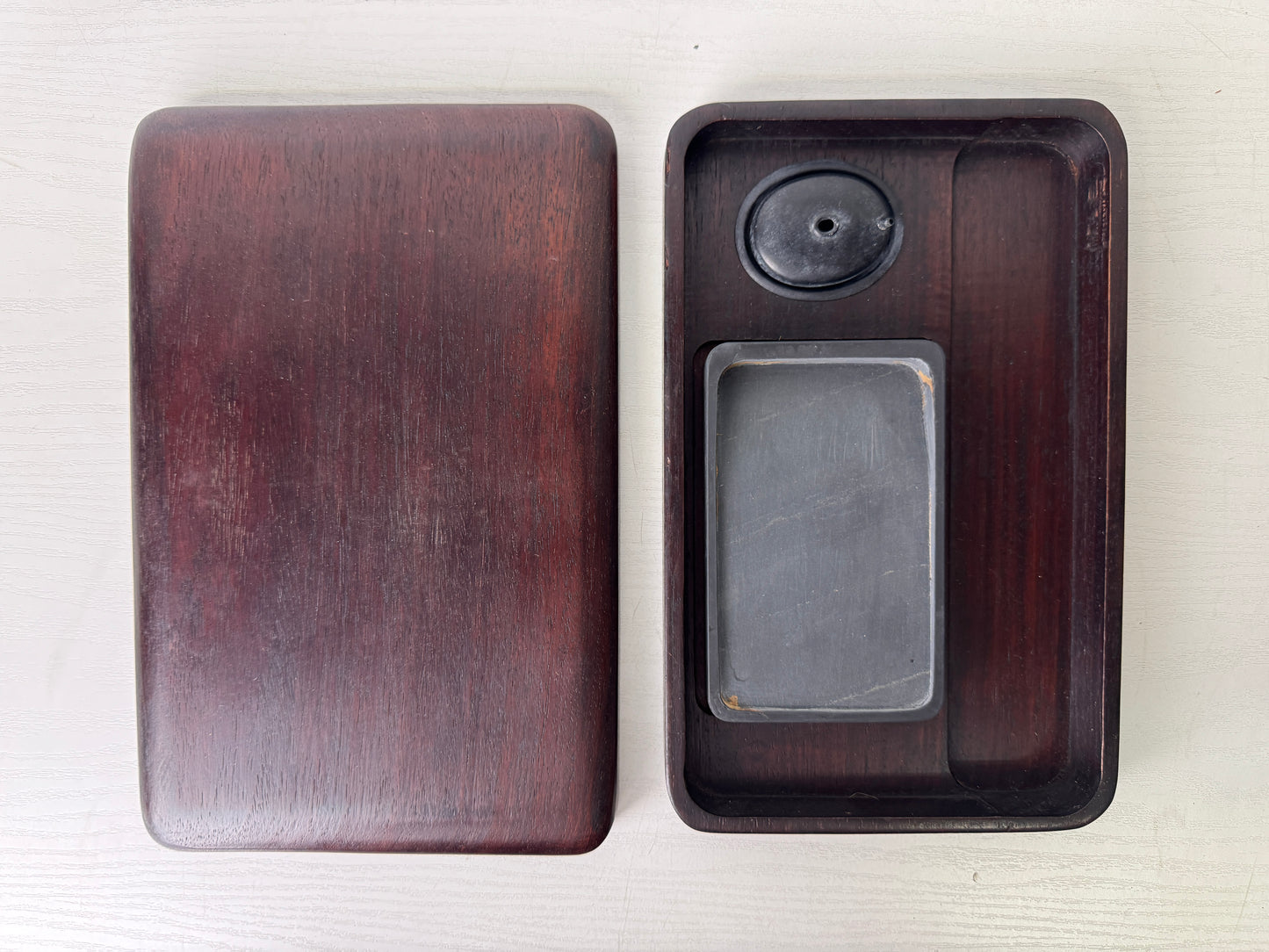 Y9417 BOX Suzuri inkstone case Karaki wood stationery Japan antique container
