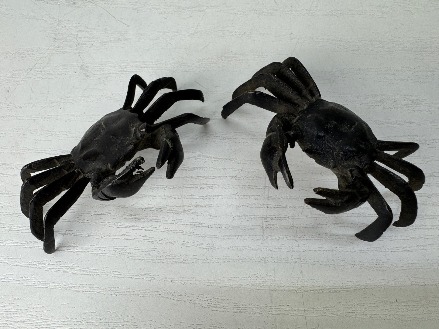 Y9423 OKIMONO copper 2 Crab figurine small figure Japan antique interior decor