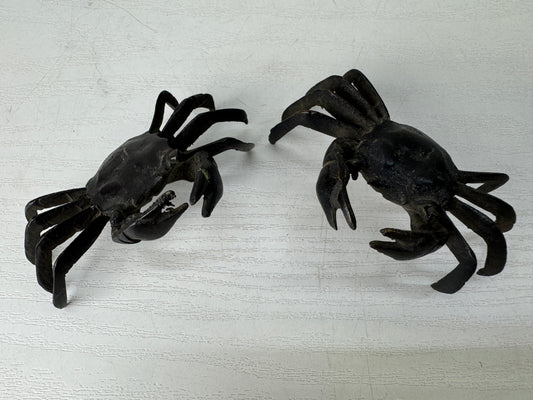 Y9423 OKIMONO copper 2 Crab figurine small figure Japan antique interior decor