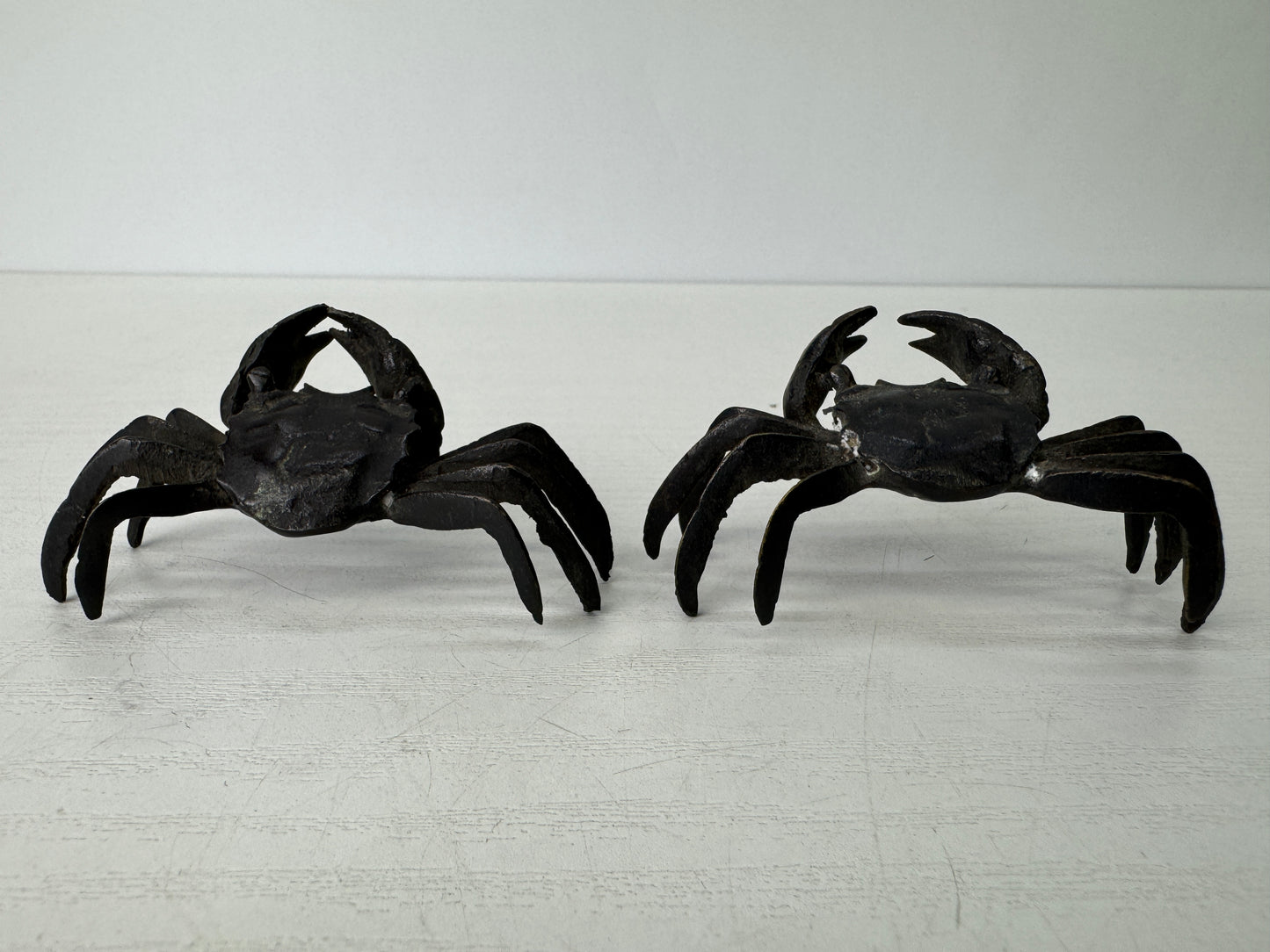 Y9423 OKIMONO copper 2 Crab figurine small figure Japan antique interior decor