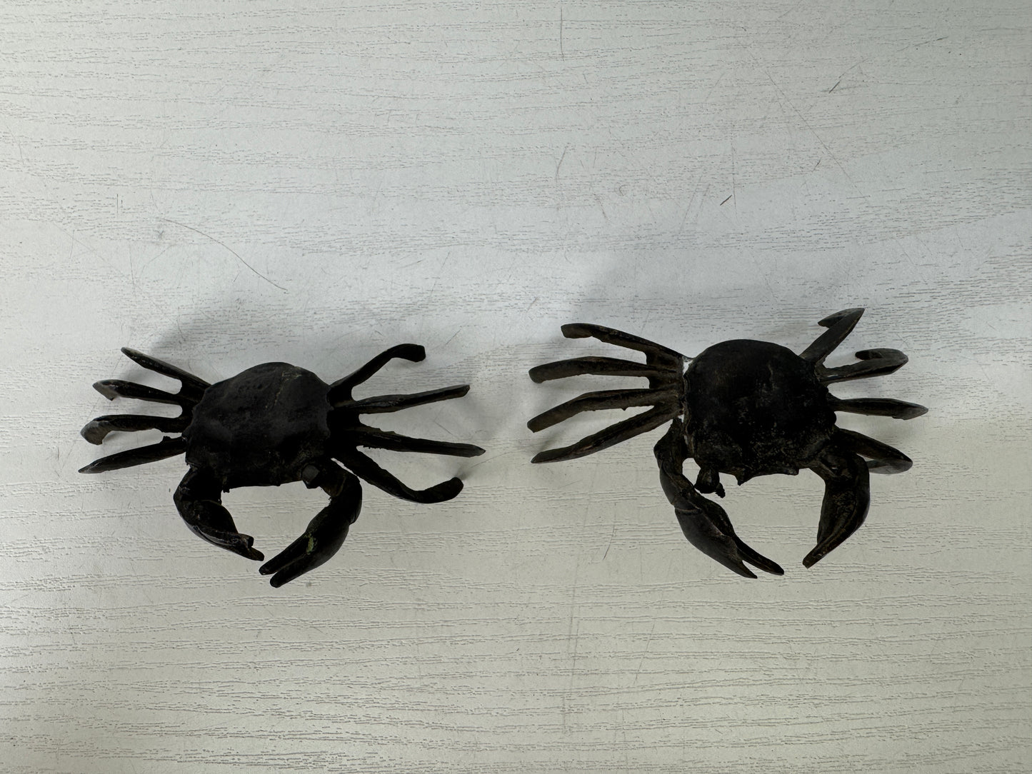 Y9423 OKIMONO copper 2 Crab figurine small figure Japan antique interior decor