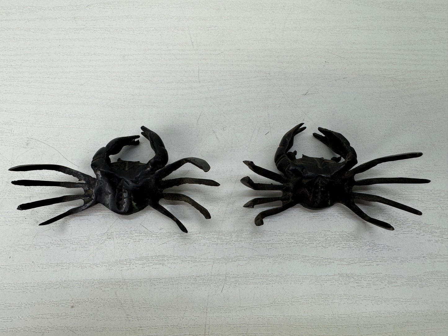 Y9423 OKIMONO copper 2 Crab figurine small figure Japan antique interior decor