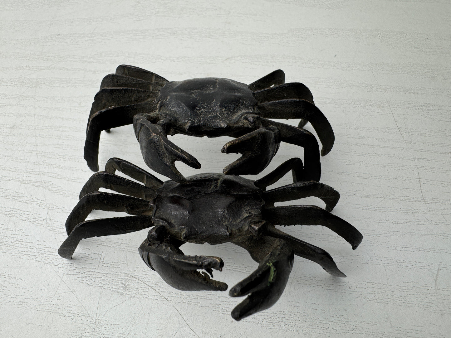 Y9423 OKIMONO copper 2 Crab figurine small figure Japan antique interior decor