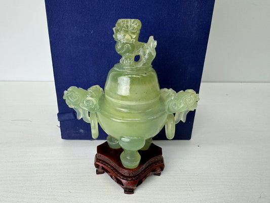 Y9426 KOURO green Jade box China antique Incense Burner aromatherapy fragrance