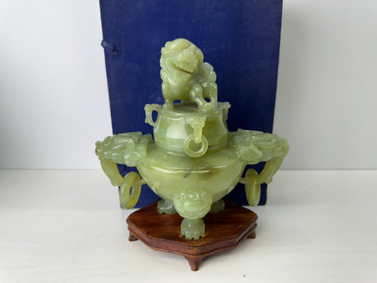 Y9427 KOURO green Jade box China antique Incense Burner aromatherapy fragrance