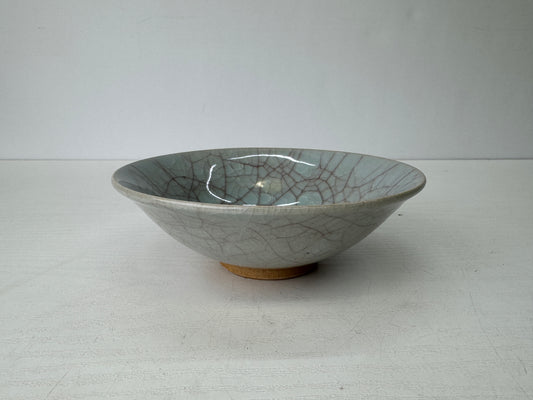 Y9429 CHAWAN Seto-ware flat bowl celadon Japan antique tea ceremony teacup cup