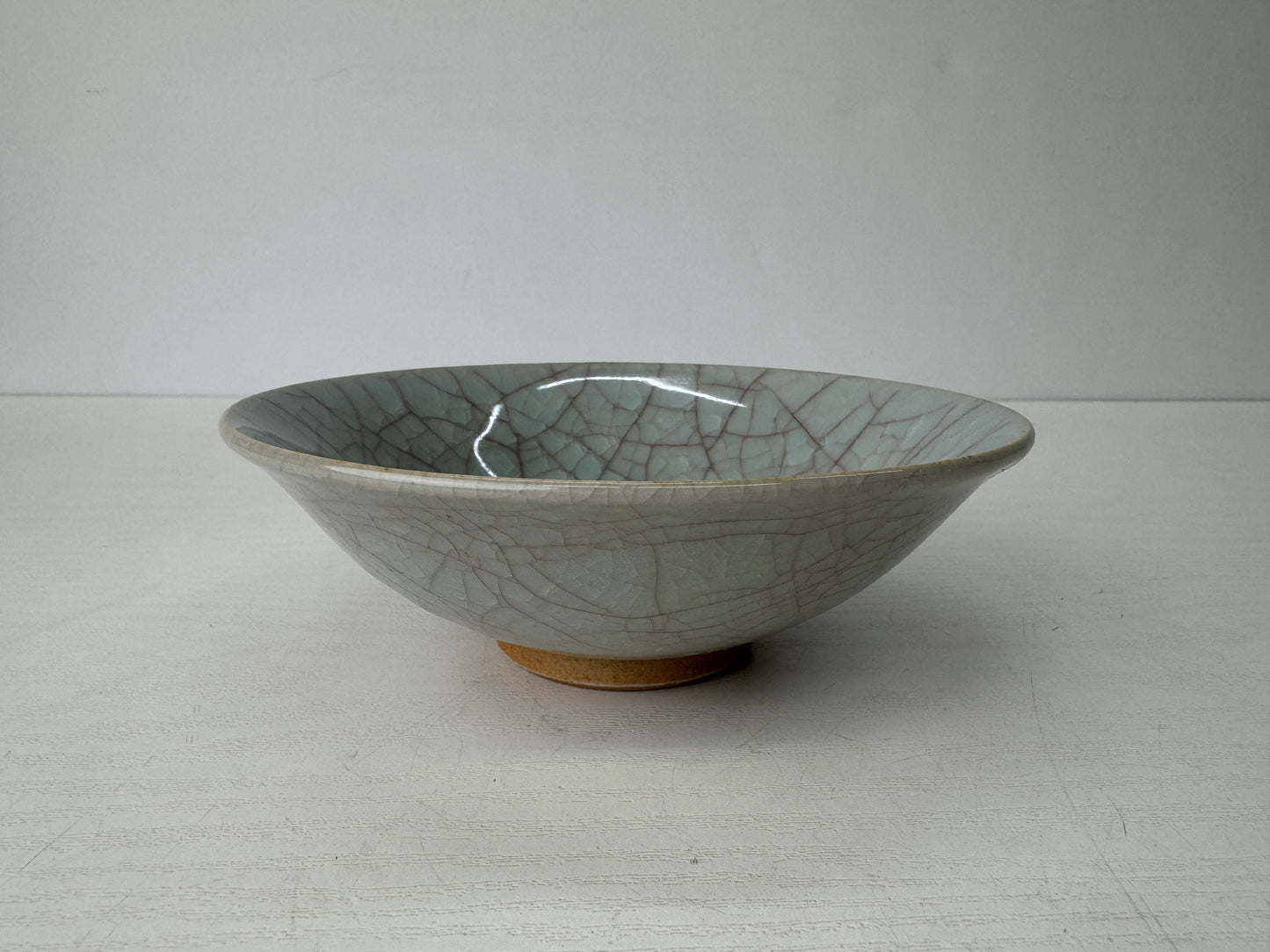 Y9429 CHAWAN Seto-ware flat bowl celadon Japan antique tea ceremony teacup cup