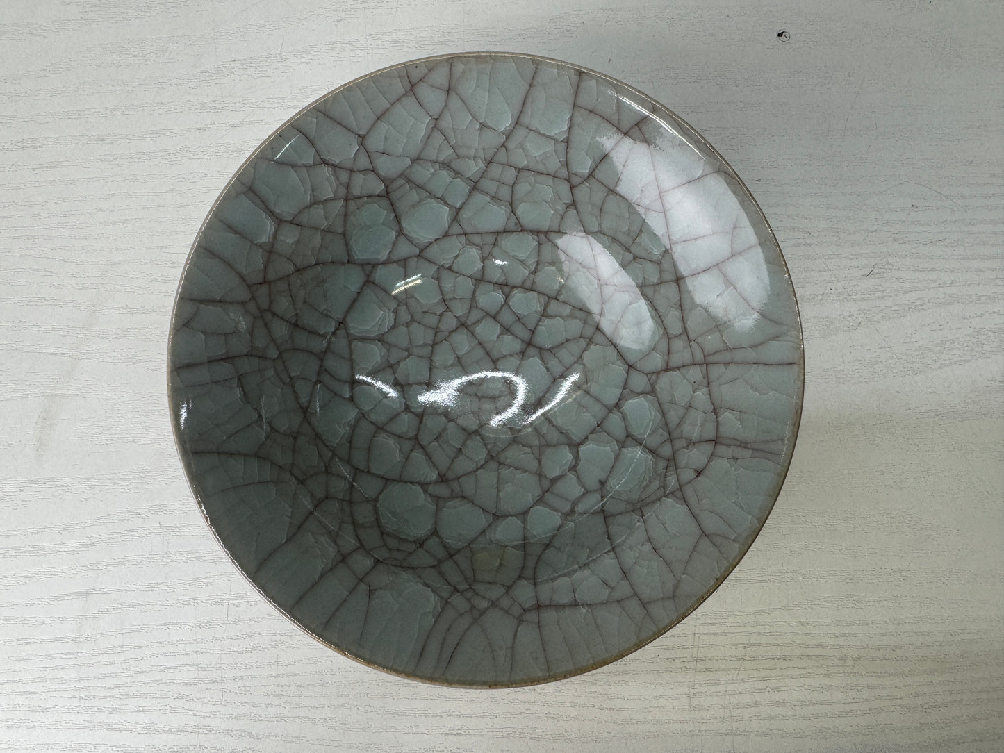 Y9429 CHAWAN Seto-ware flat bowl celadon Japan antique tea ceremony teacup cup