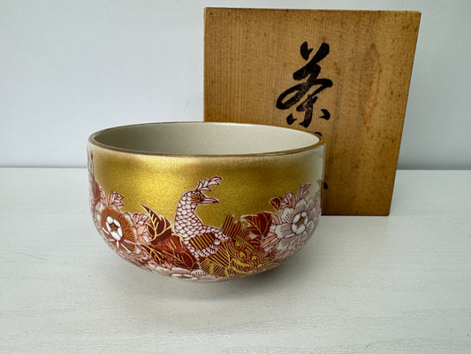 Y9431 CHAWAN Kutani-ware bowl signed box Japan antique tea ceremony teacup cup