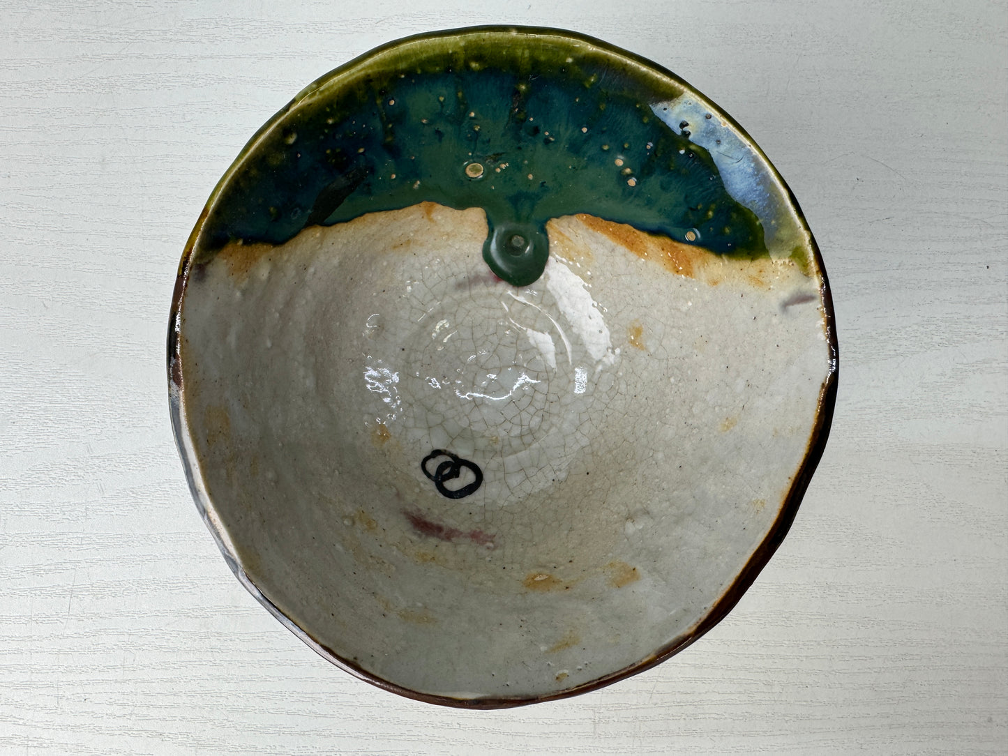 Y9432 CHAWAN Oribe-ware bowl signed box Japan antique tea ceremony teacup cup