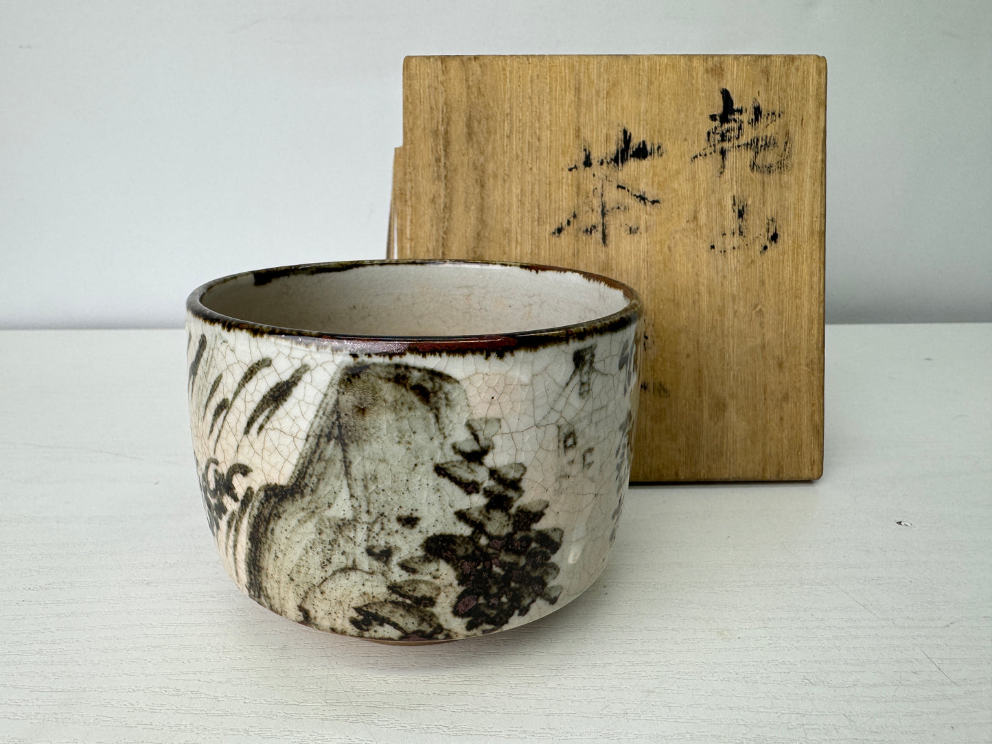 Y9433 CHAWAN Kyo-ware Kenzan bowl signed box Japan antique tea ceremony teacup