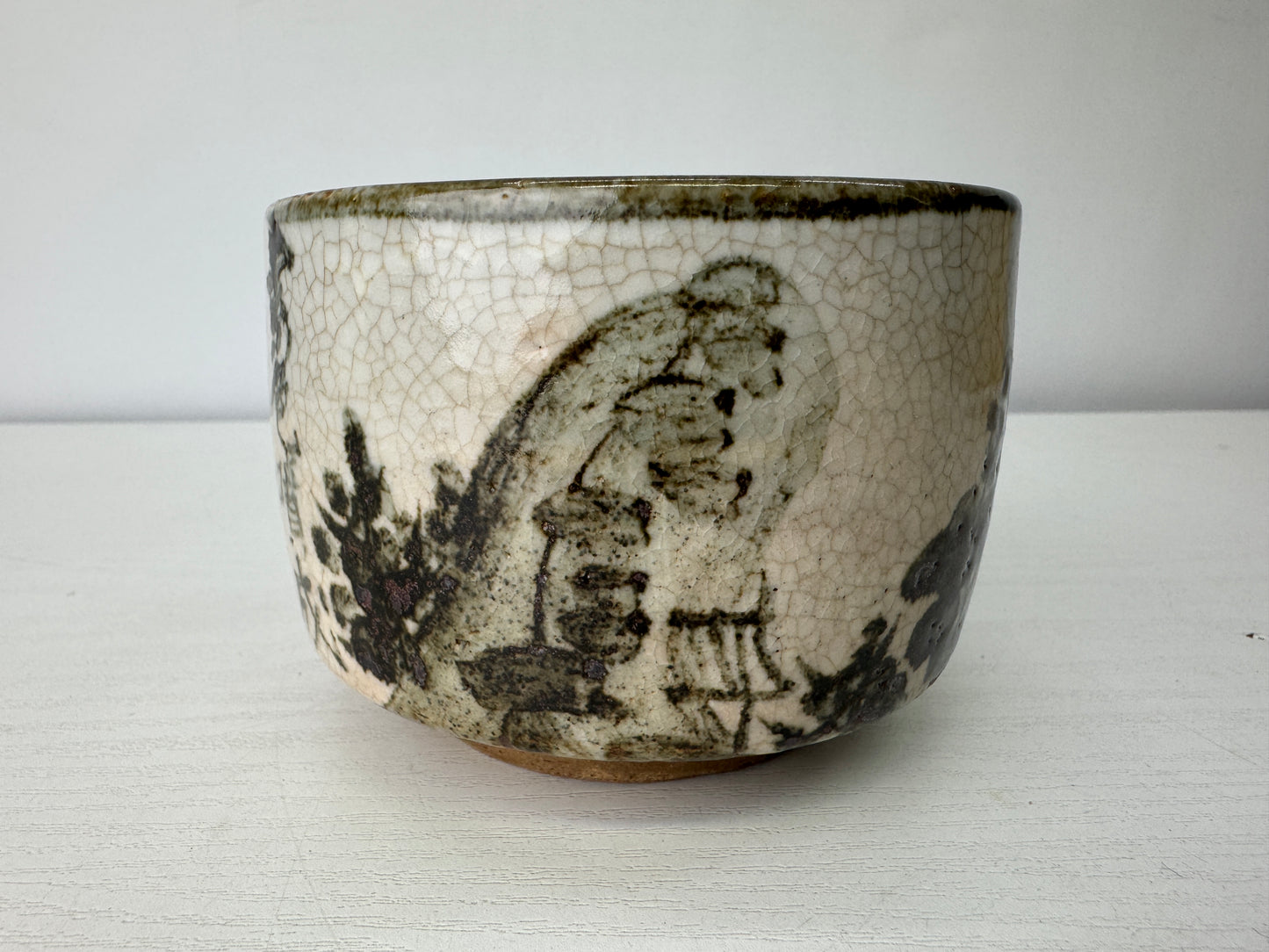 Y9433 CHAWAN Kyo-ware Kenzan bowl signed box Japan antique tea ceremony teacup