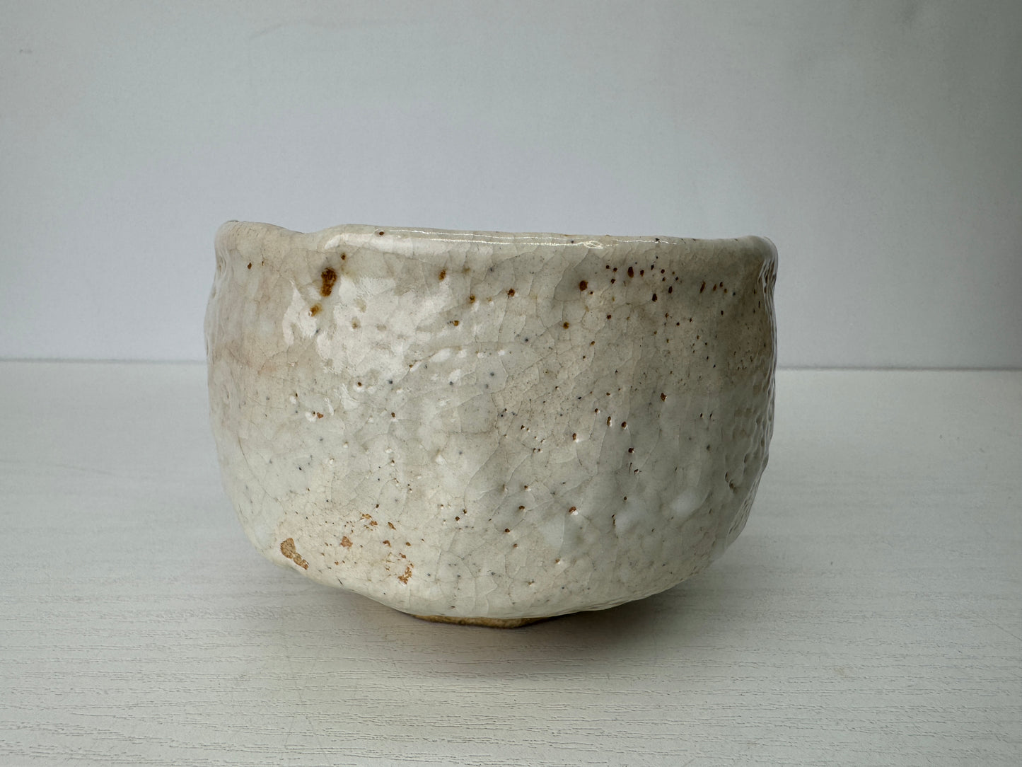 Y9434 CHAWAN Shino-ware bowl signed box Japan antique tea ceremony teacup cup