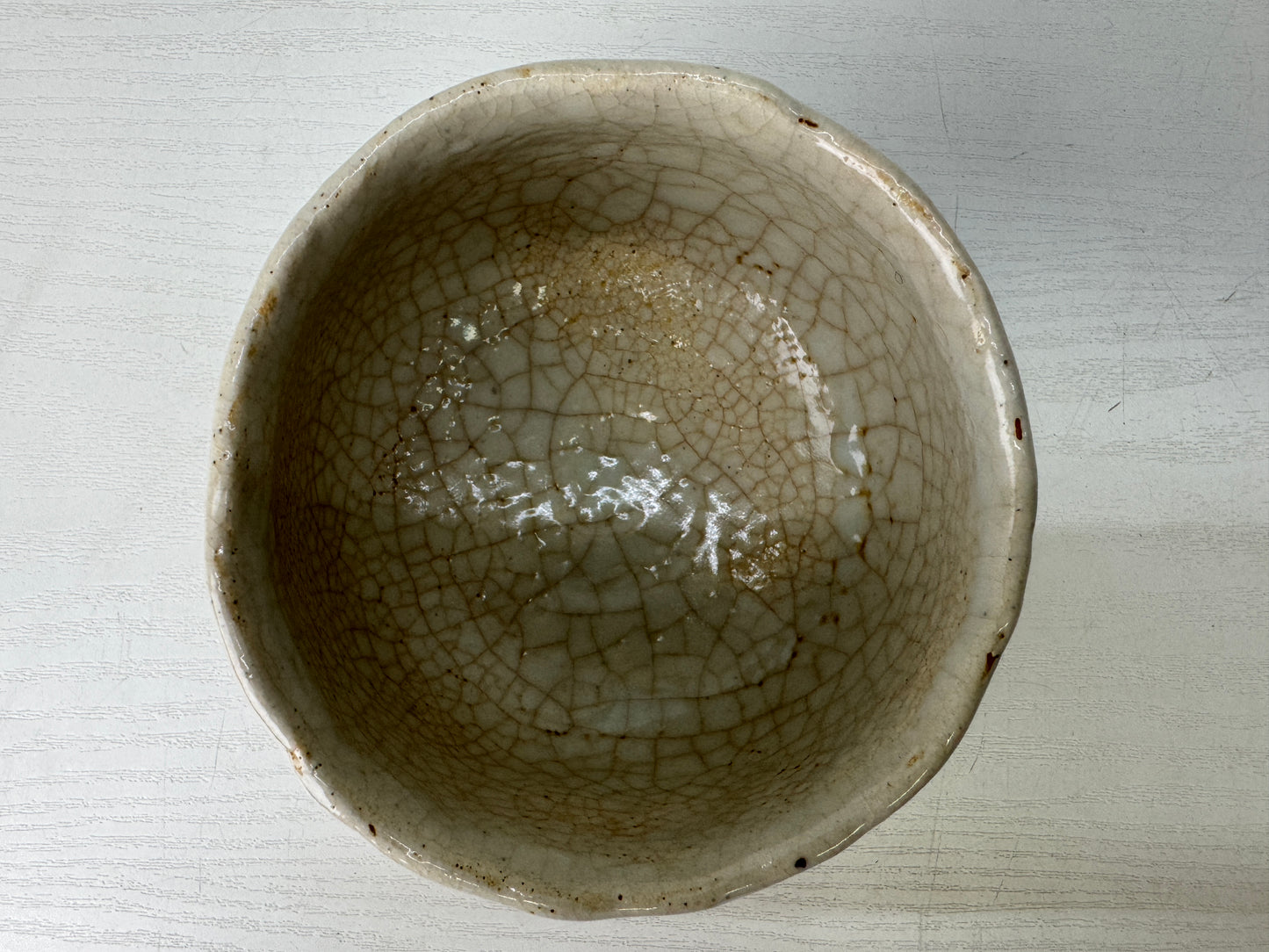 Y9434 CHAWAN Shino-ware bowl signed box Japan antique tea ceremony teacup cup