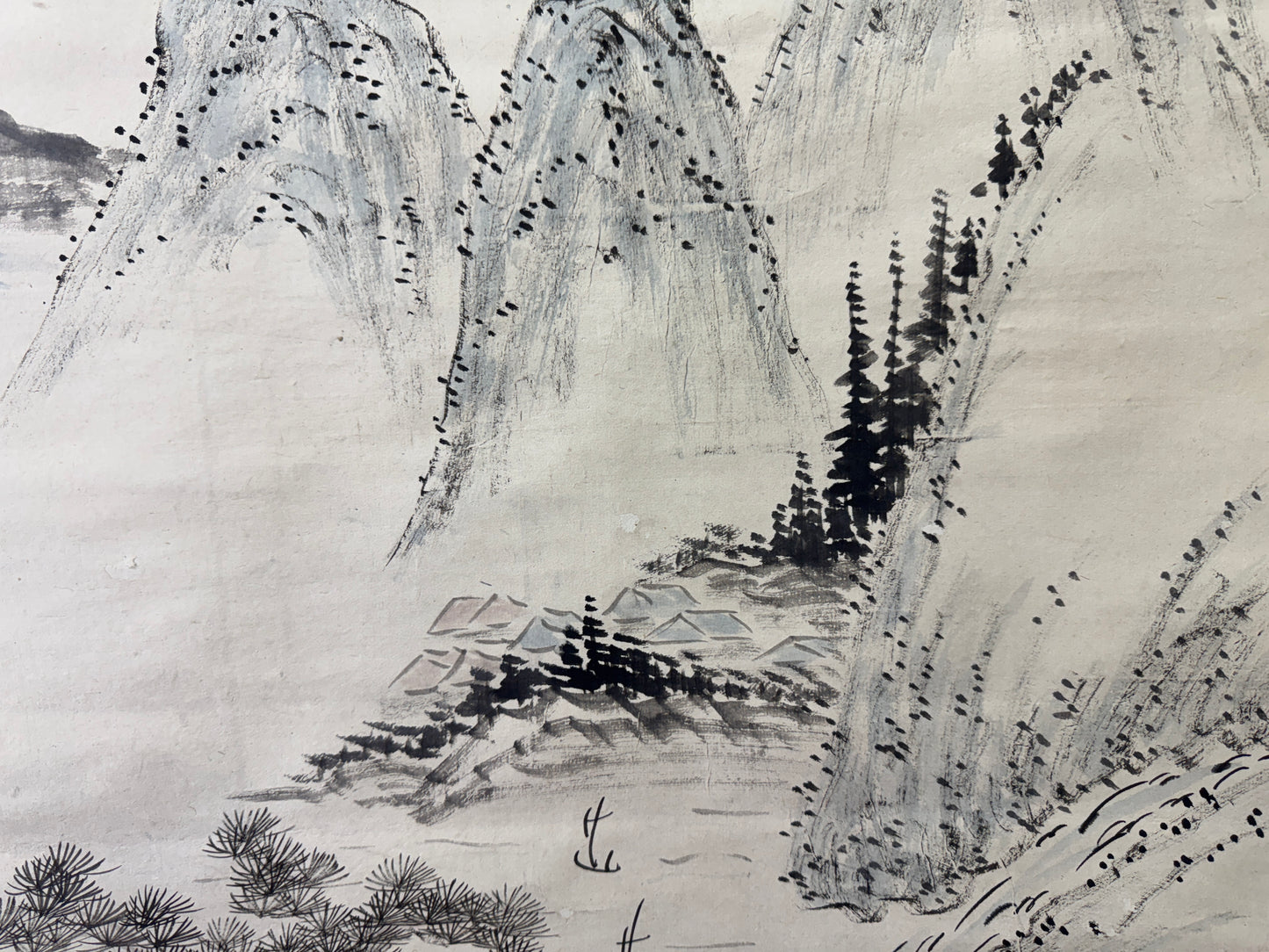 Y9436 KAKEJIKU Landscape signed Meiji period Japan antique hanging scroll art