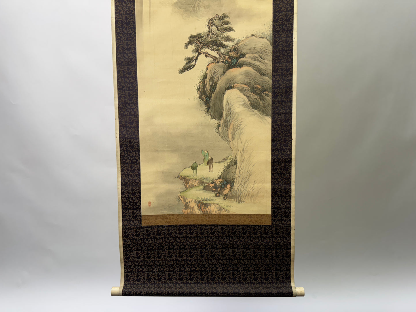 Y9437 KAKEJIKU Landscape Person signed Japan antique hanging scroll art interior
