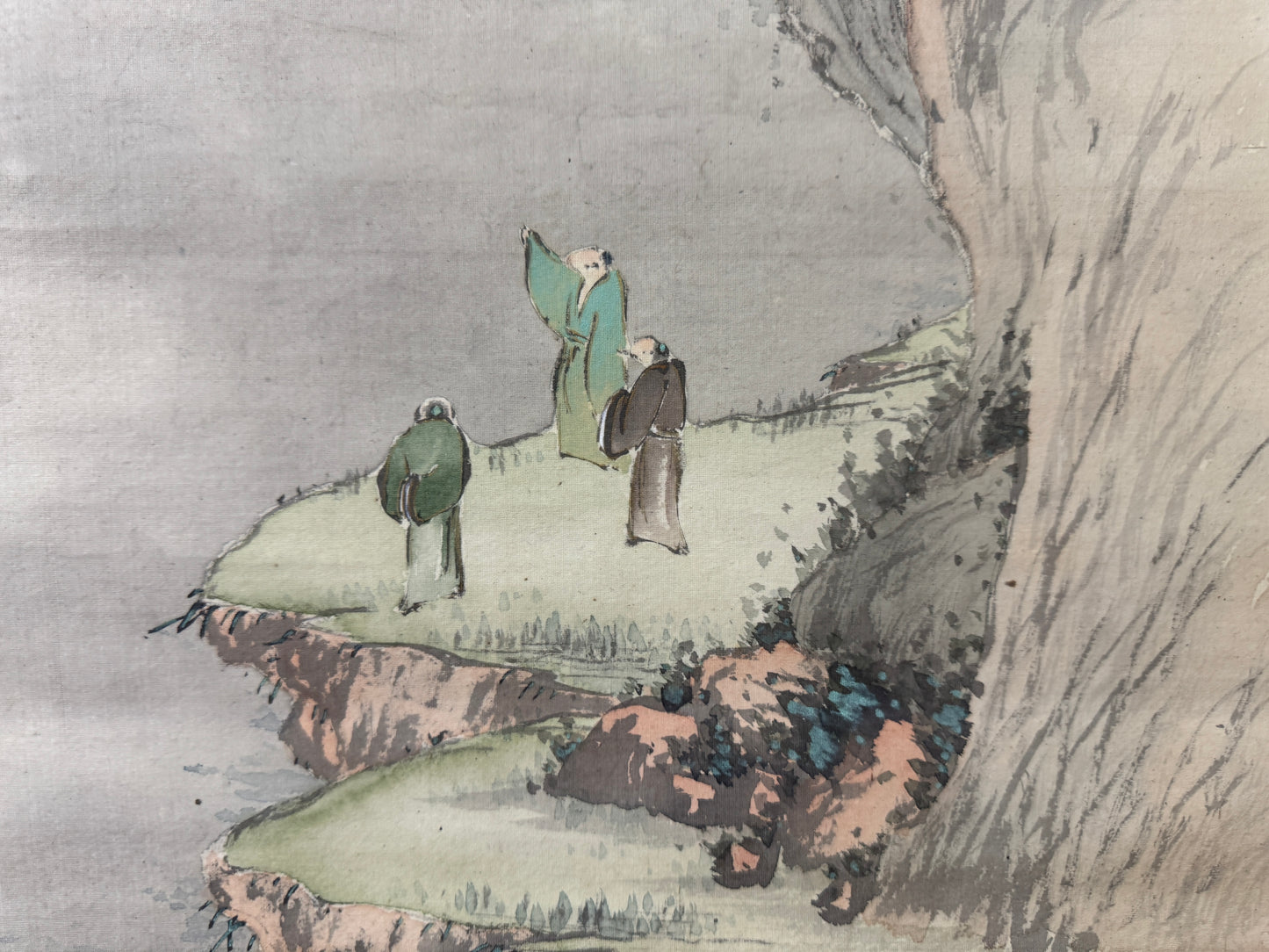 Y9437 KAKEJIKU Landscape Person signed Japan antique hanging scroll art interior