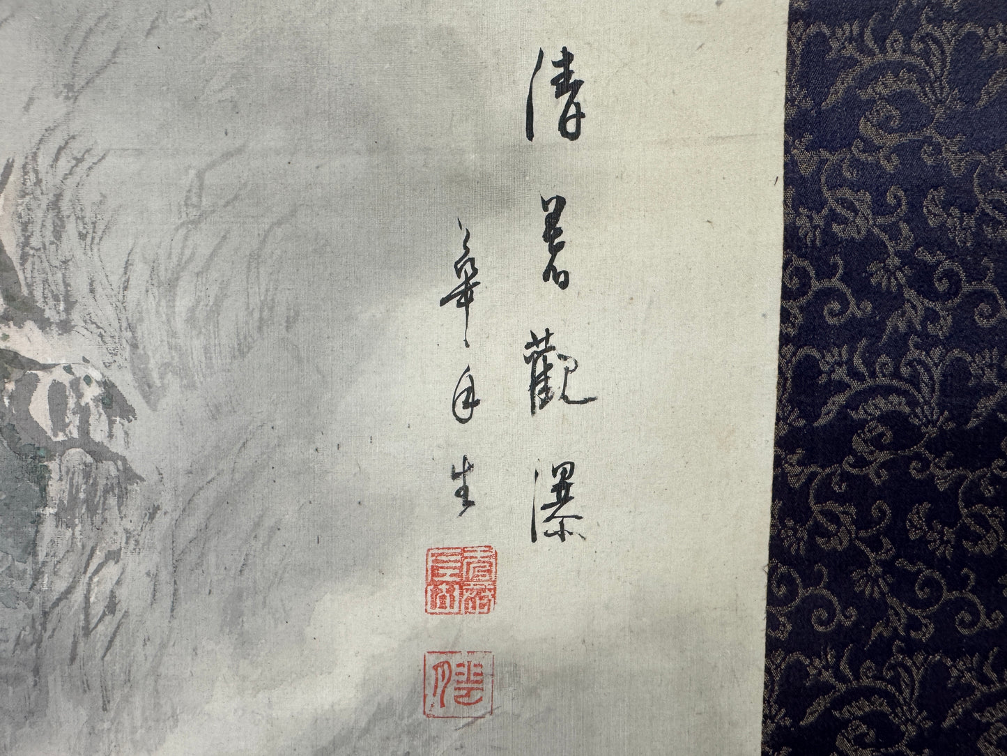 Y9437 KAKEJIKU Landscape Person signed Japan antique hanging scroll art interior