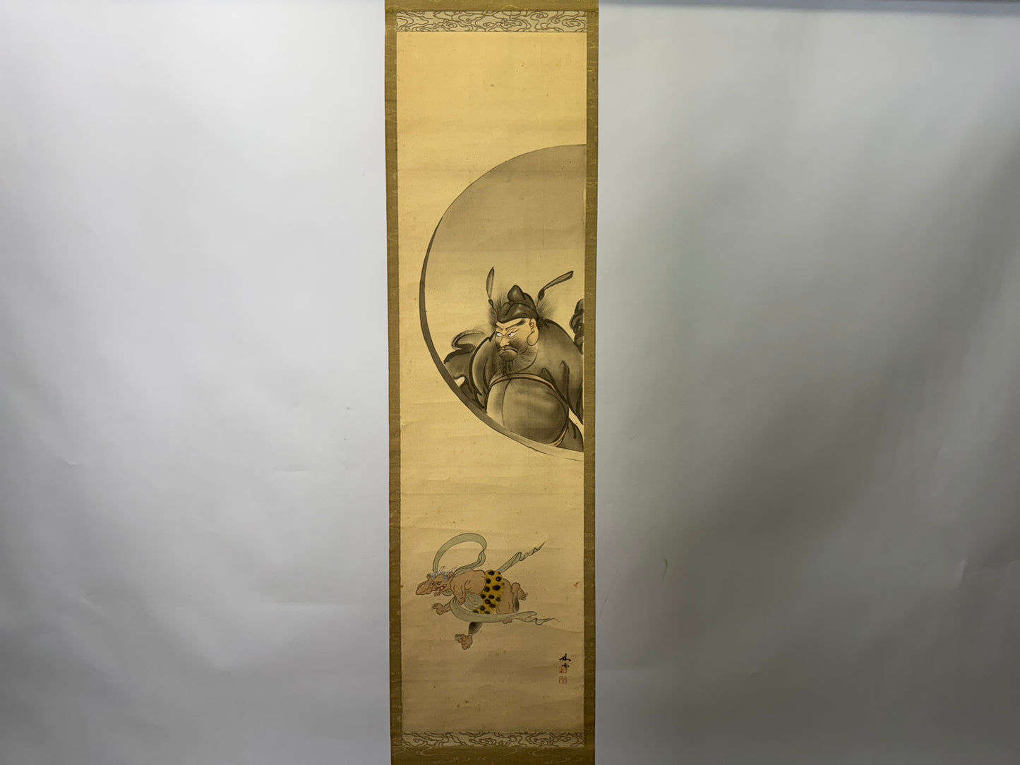 Y9442 KAKEJIKU Oni demon Shoki signed Japan antique hanging scroll art interior