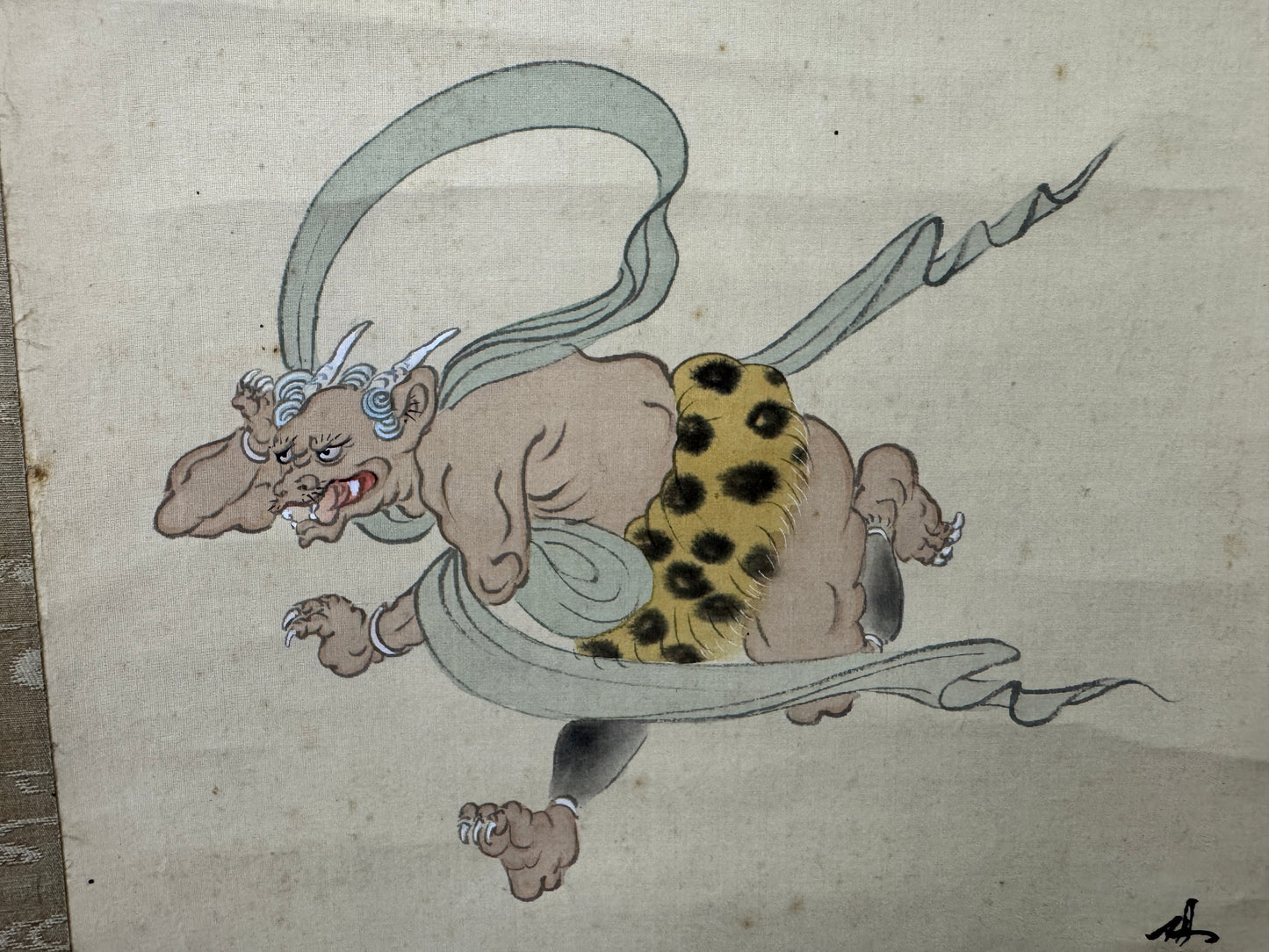 Y9442 KAKEJIKU Oni demon Shoki signed Japan antique hanging scroll art interior