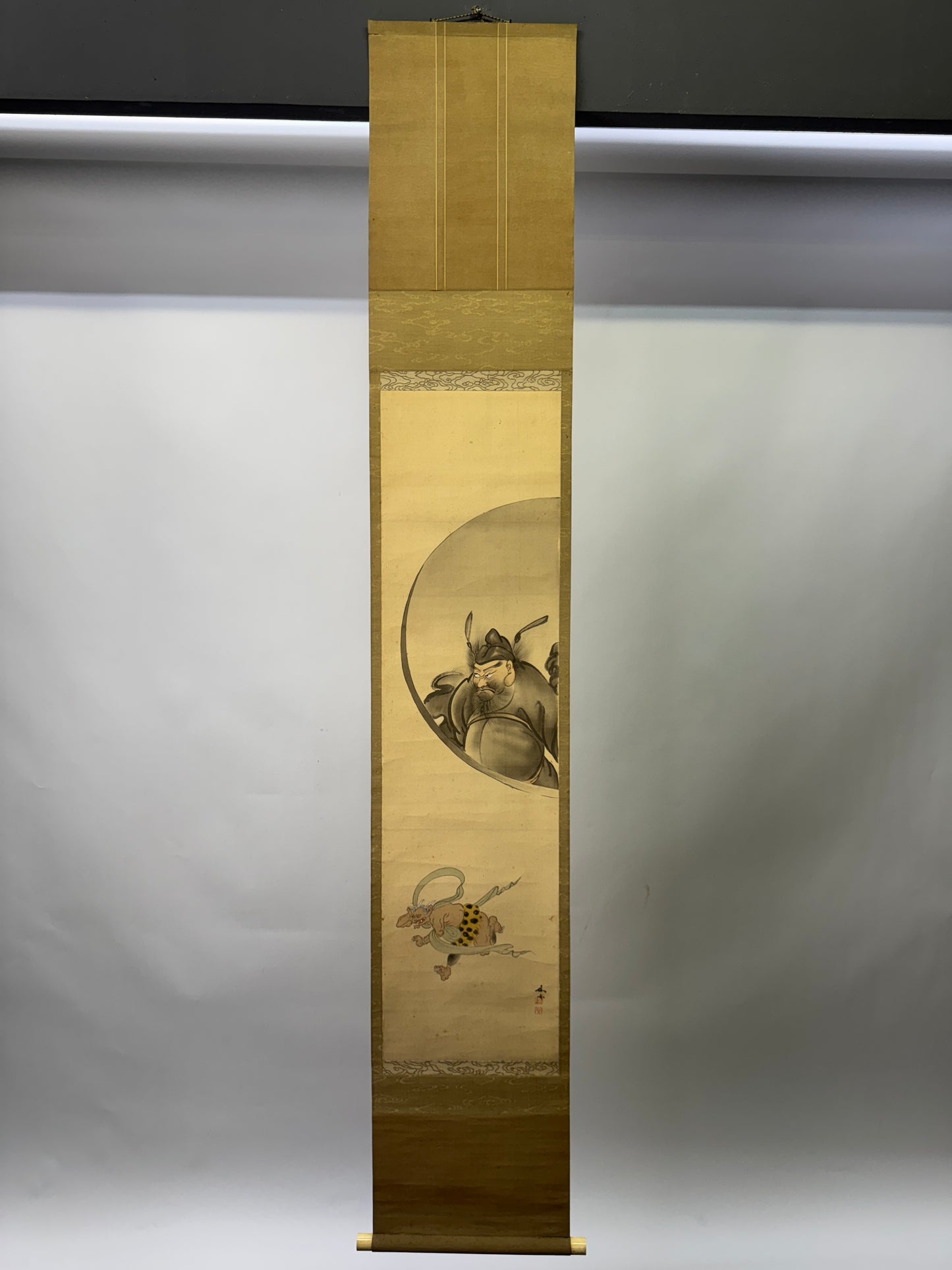 Y9442 KAKEJIKU Oni demon Shoki signed Japan antique hanging scroll art interior