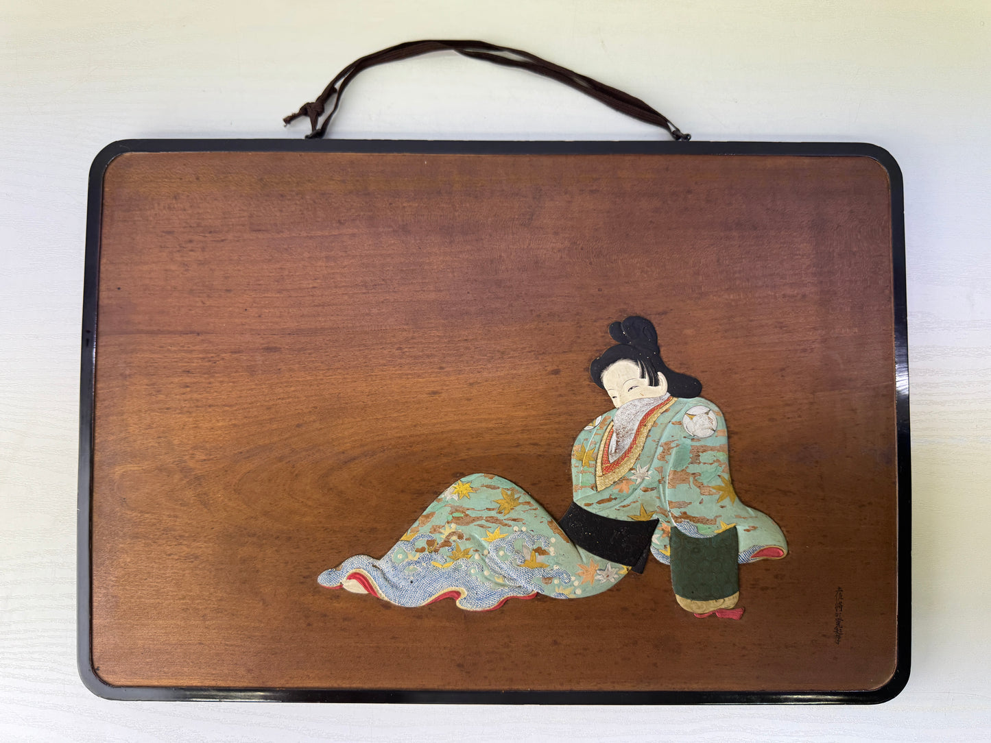 Y9443 SIGNBOARD wooden sign Beautiful woman Tosa-e Japan antique advertising art