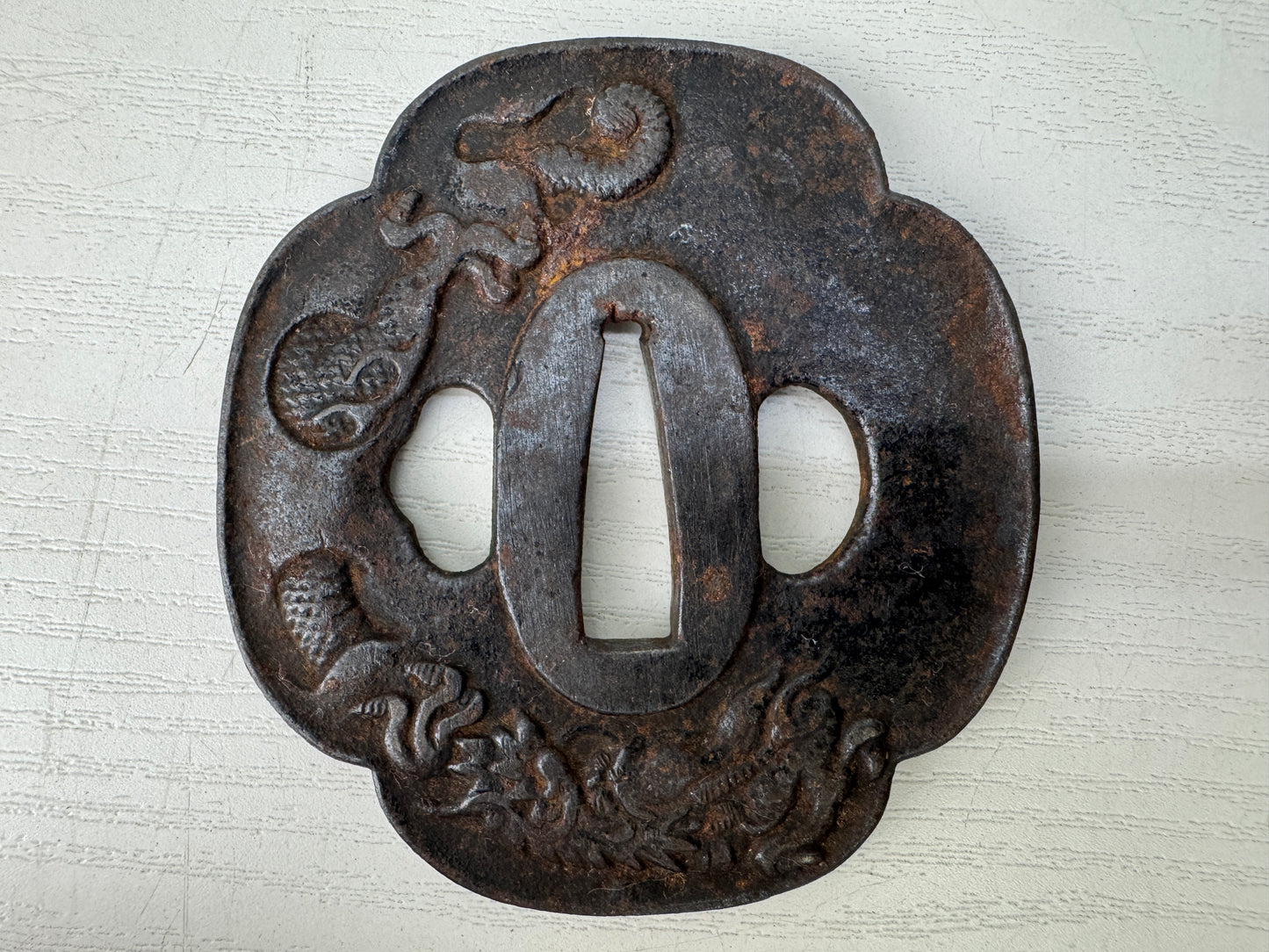 Y9450 TSUBA Iron sword guard Dragon signed Japan samurai katana koshirae edo