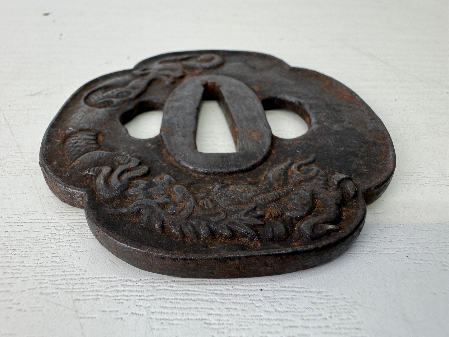 Y9450 TSUBA Iron sword guard Dragon signed Japan samurai katana koshirae edo