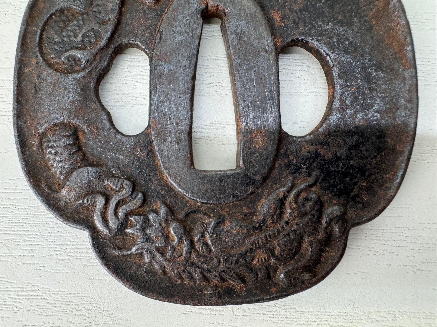 Y9450 TSUBA Iron sword guard Dragon signed Japan samurai katana koshirae edo