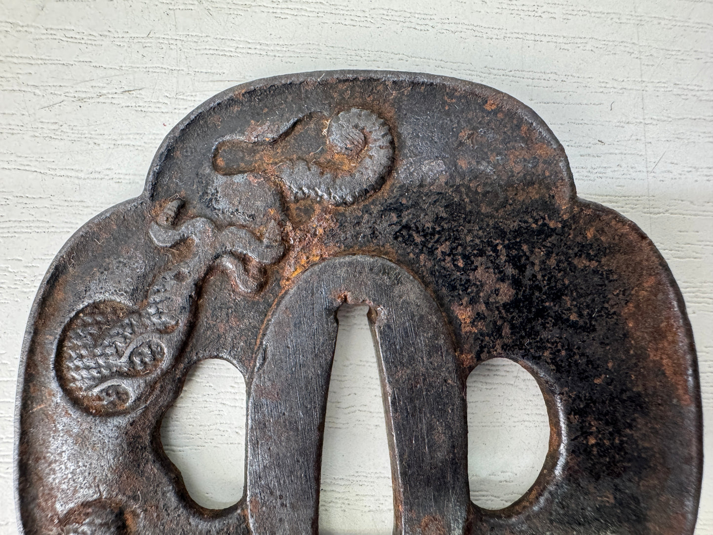 Y9450 TSUBA Iron sword guard Dragon signed Japan samurai katana koshirae edo
