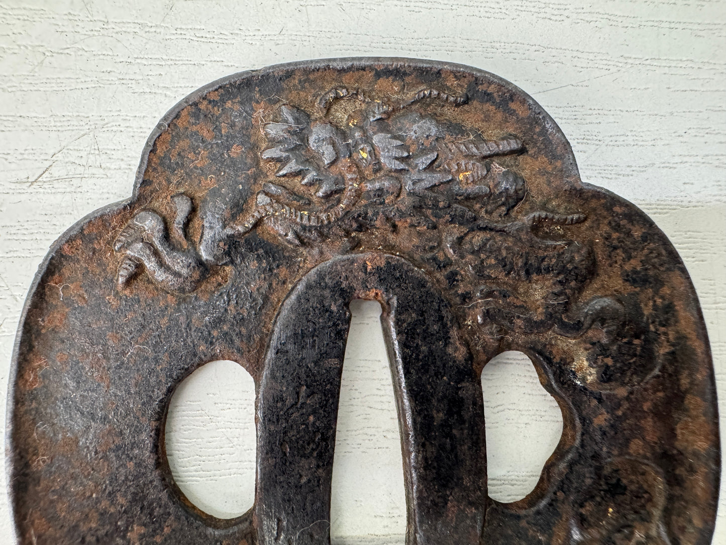Y9450 TSUBA Iron sword guard Dragon signed Japan samurai katana koshirae edo