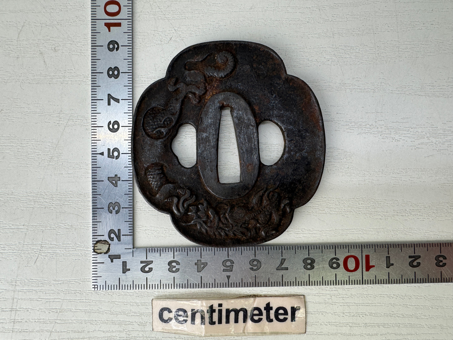 Y9450 TSUBA Iron sword guard Dragon signed Japan samurai katana koshirae edo