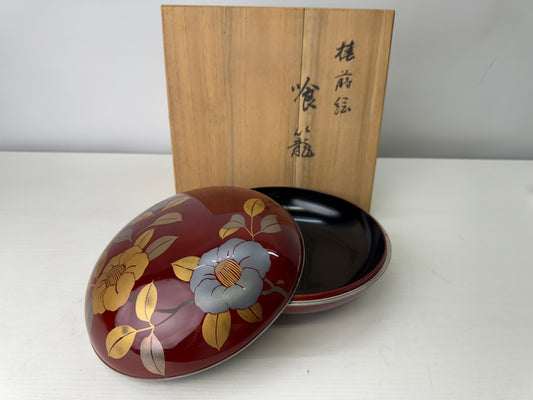 Y9454 BOX Flower Makie signed Jikiro food container case Japan antique tableware