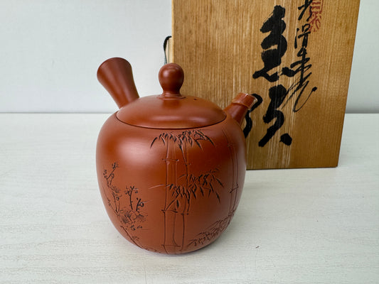 Y9460 KYUSU Tokoname-ware teapot signed box Japan antique tea ceremony sencha