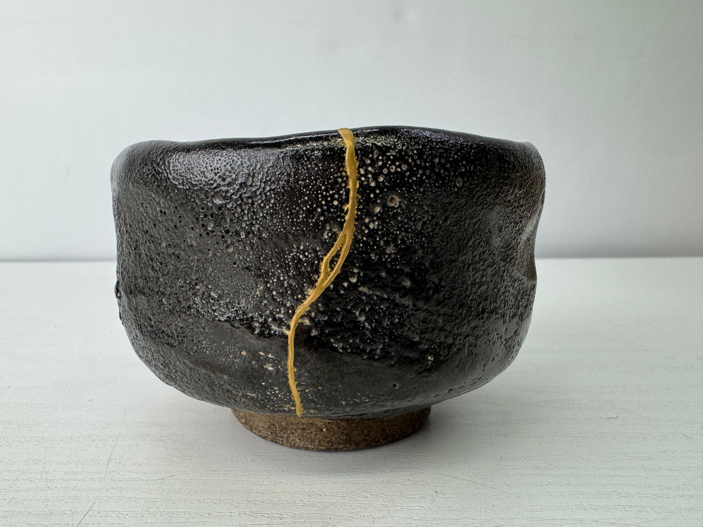 Y9464 CHAWAN Raku-ware black bowl Ryonyu signed box Japan antique tea ceremony