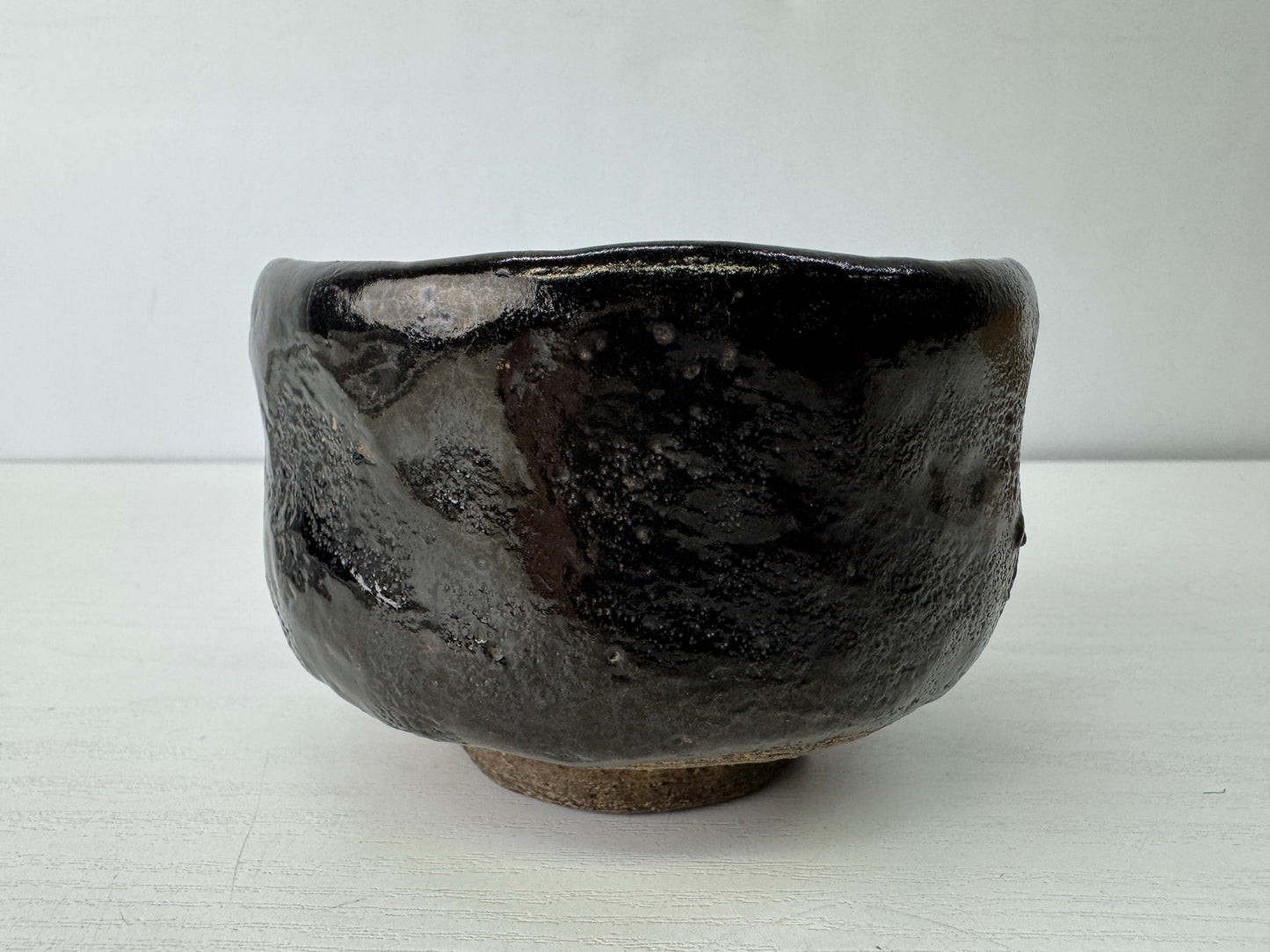Y9464 CHAWAN Raku-ware black bowl Ryonyu signed box Japan antique tea ceremony