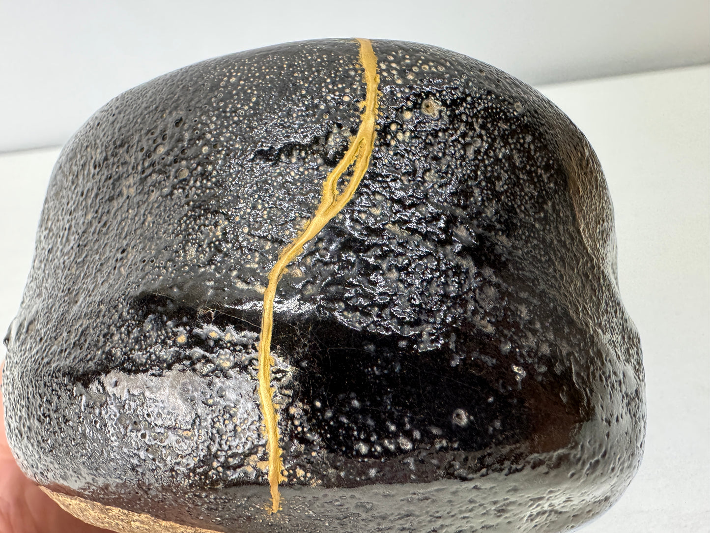 Y9464 CHAWAN Raku-ware black bowl Ryonyu signed box Japan antique tea ceremony