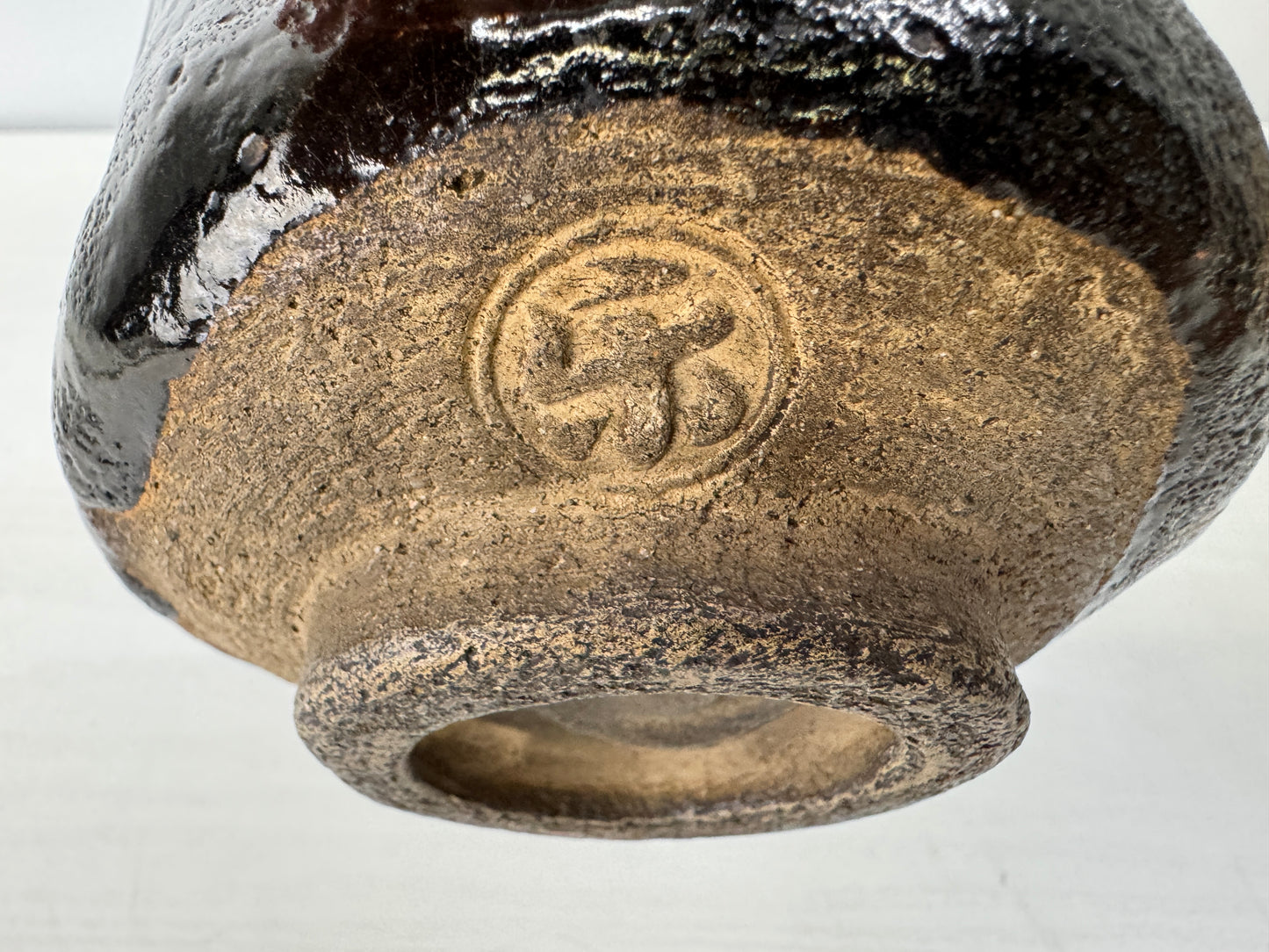Y9464 CHAWAN Raku-ware black bowl Ryonyu signed box Japan antique tea ceremony