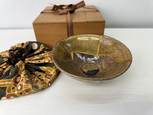 Y9465 CHAWAN Koseto-ware bowl Gold Makie kintsugi box Japan antique tea ceremony