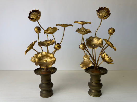 Y9467 Buddhist Altar Equipment Metal Everlasting flower vase pair Japan antique